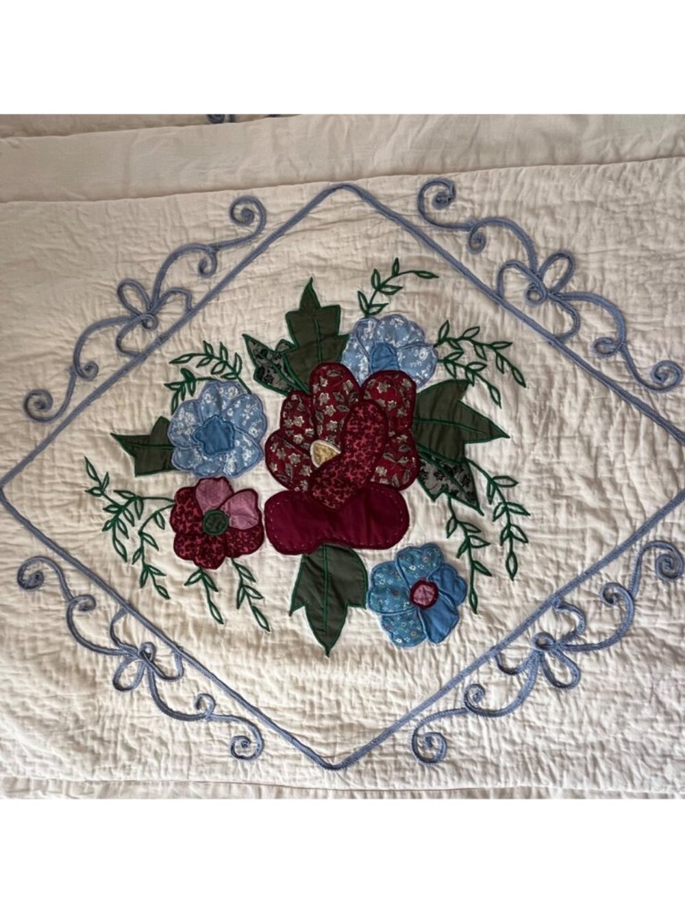Vintage Floral Applique Quilted Pillow Shams Standard Size Granny Core Cottage - Picture 2 of 10